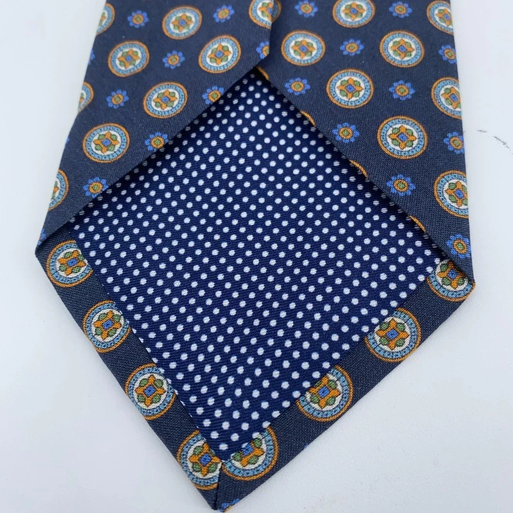 Eton Tie Mens One Size Navy Patterned Silk Classic Fit Necktie Italy‎ Made NWT